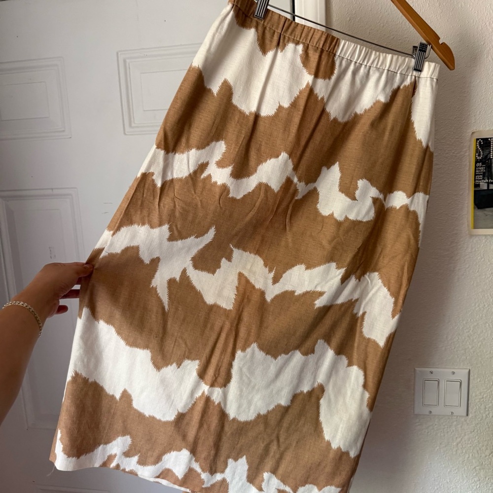 JOHN MEYER vintage tan white abstract camo cow tie dye wrap style midi skirt - Picture 4 of 7